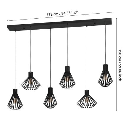 Eglo - Candeeiro suspenso 6xE27/40W/230V preto