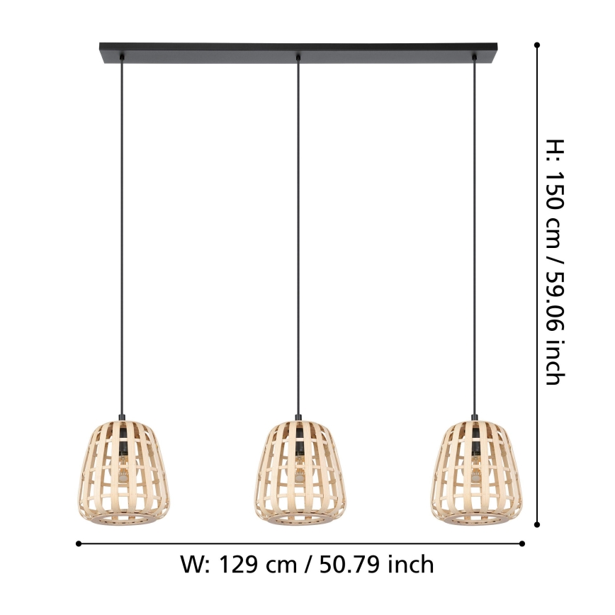 Eglo - Candeeiro suspenso 3xE27/40W/230V bambu