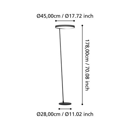 Eglo - Candeeiro de chão LED com regulação LED/23W/230V 3000K preto