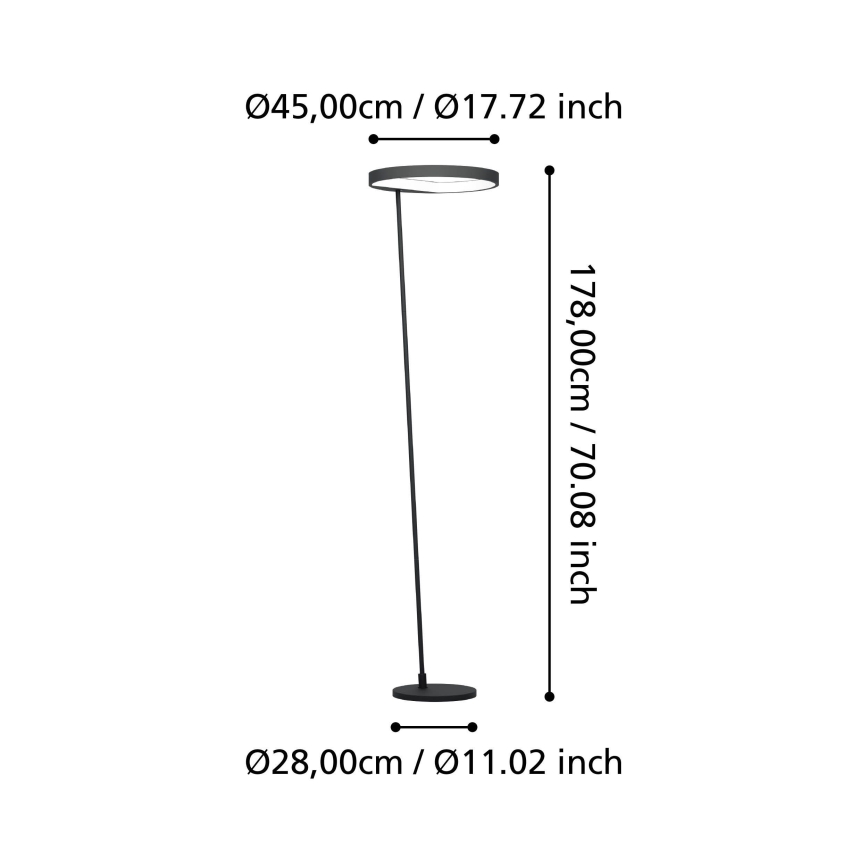 Eglo - Candeeiro de chão LED com regulação LED/23W/230V 3000K preto