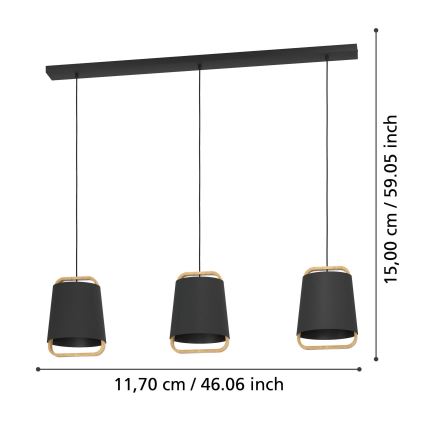 Eglo - Candeeiro suspenso 3xE27/40W/230V preto