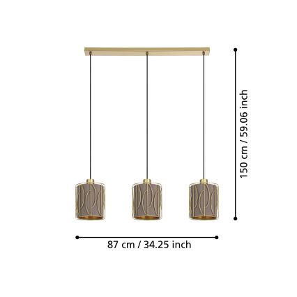 Eglo - Candeeiro suspenso 3xE27/40W/230V dourado/castanho