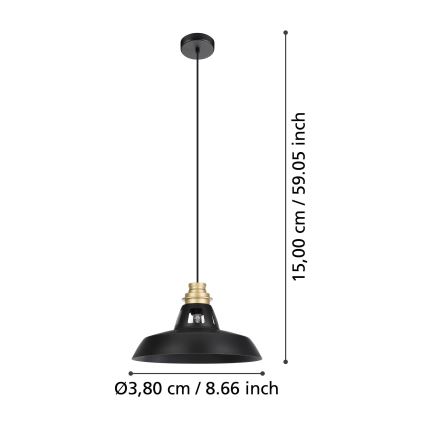 Eglo - Candeeiro suspenso 1xE27/40W/230V preto/dourado