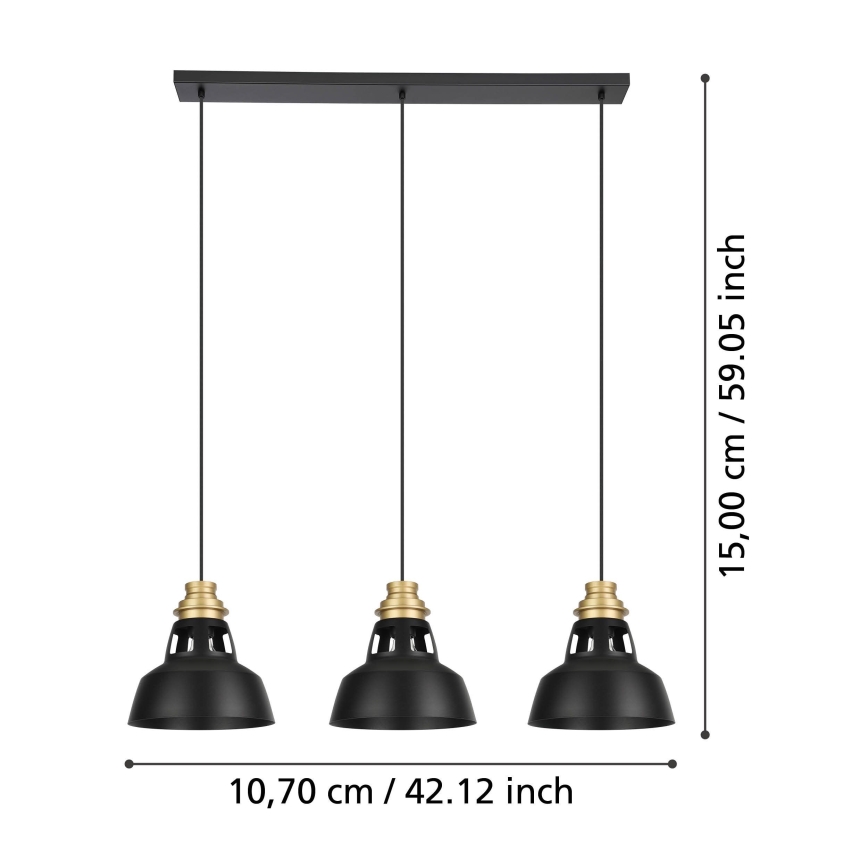 Eglo - Candeeiro suspenso 3xE27/40W/230V preto/dourado