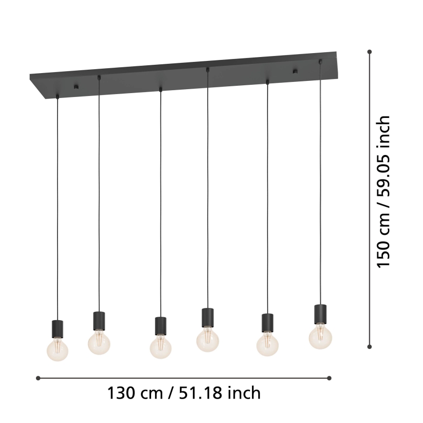 Eglo - Candeeiro suspenso 6xE27/40W/230V preto