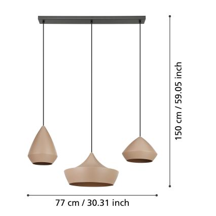 Eglo - Candeeiro suspenso 3xE27/28W/230V bege