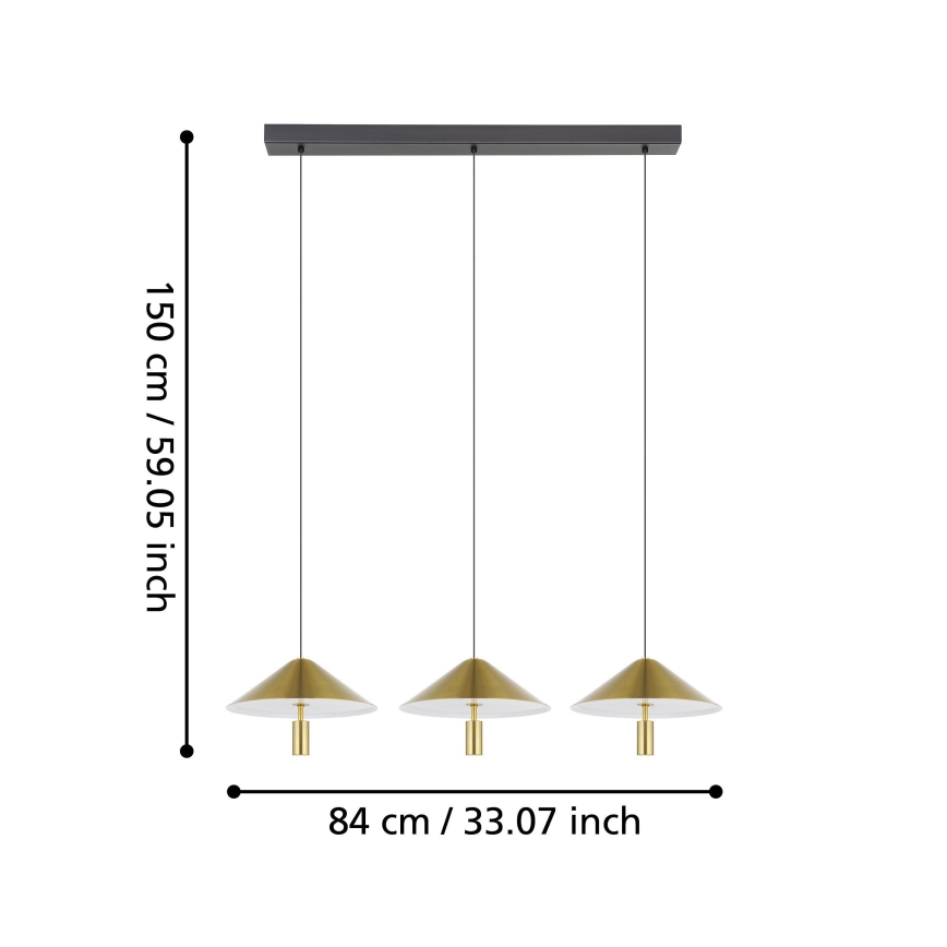 Eglo - Candeeiro suspenso LED com regulação 3xLED/12W/230V 3000K dourado