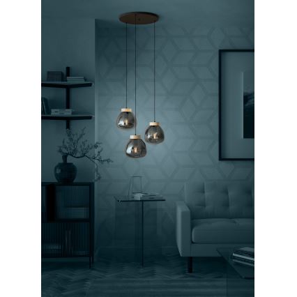 Eglo - Candeeiro suspenso 3xE27/40W/230V fumado