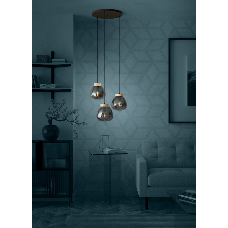 Eglo - Candeeiro suspenso 3xE27/40W/230V fumado