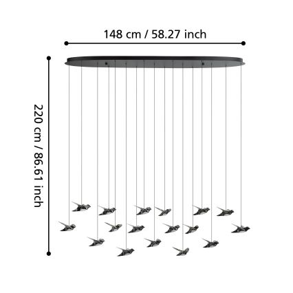 Eglo - Candeeiro suspenso LED com regulação 17xLED/3W/230V 3000K preto