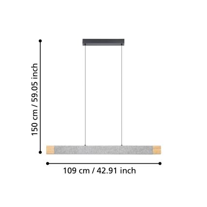 Eglo - Candeeiro suspenso LED com regulação LED/22,2W/230V 3000K castanho/cinzento