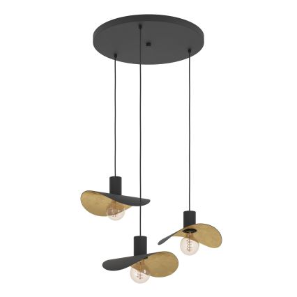Eglo - Candeeiro suspenso 3xE27/40W/230V preto/dourado