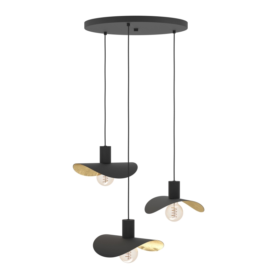 Eglo - Candeeiro suspenso 3xE27/40W/230V preto/dourado