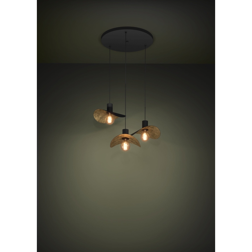 Eglo - Candeeiro suspenso 3xE27/40W/230V preto/dourado