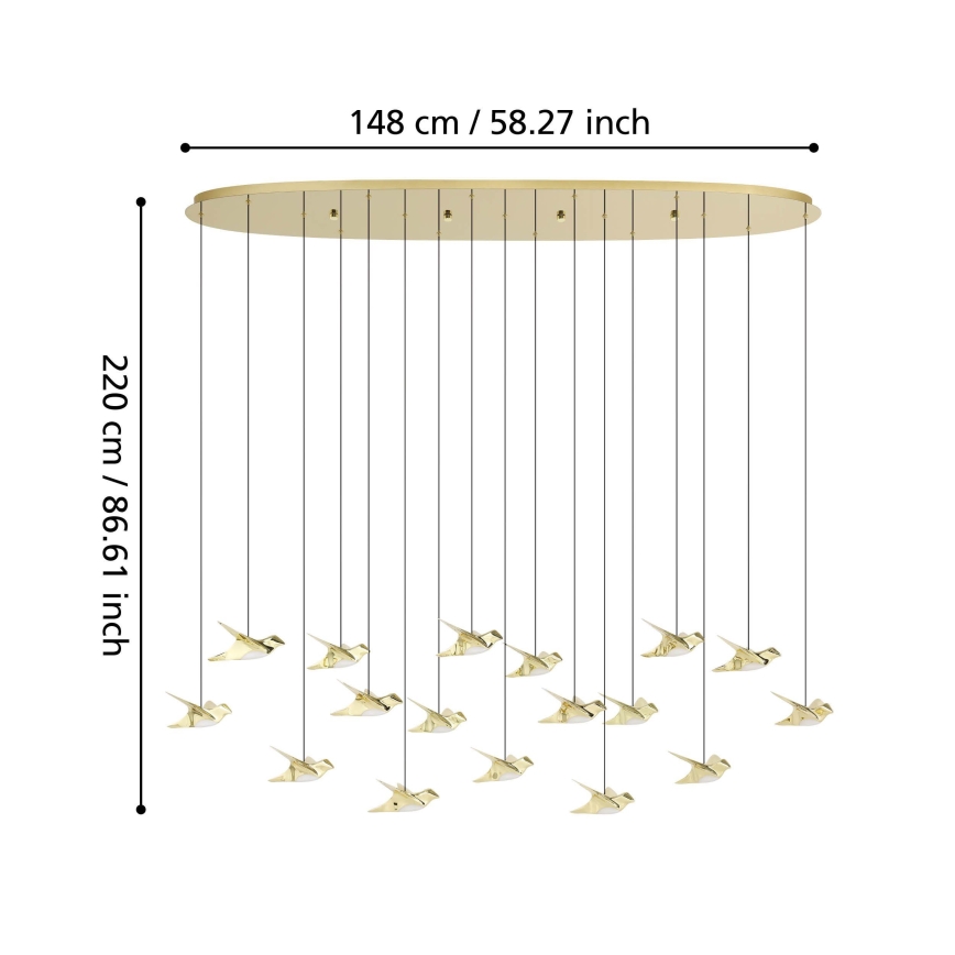Eglo - Candeeiro suspenso LED com regulação 17xLED/3W/230V 3000K dourado