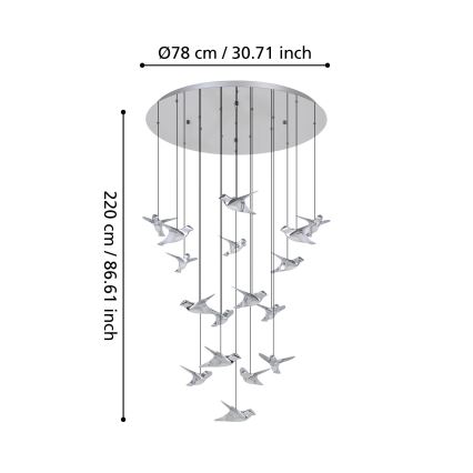 Eglo - Candeeiro suspenso LED com regulação 17xLED/3W/230V 3000K cromado brilhante