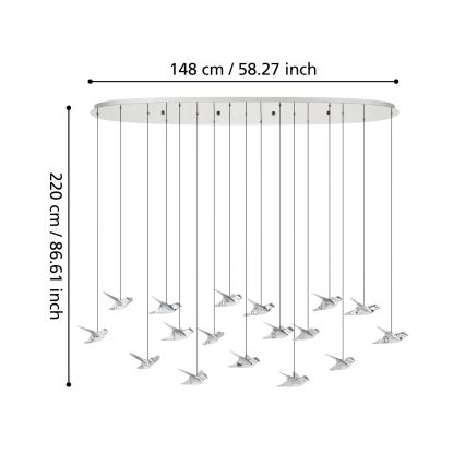 Eglo - Candeeiro suspenso LED com regulação 17xLED/3W/230V 3000K cromado brilhante