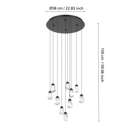 Eglo - Candeeiro suspenso LED com regulação 10xLED/3W/230V 3000K preto/transparente
