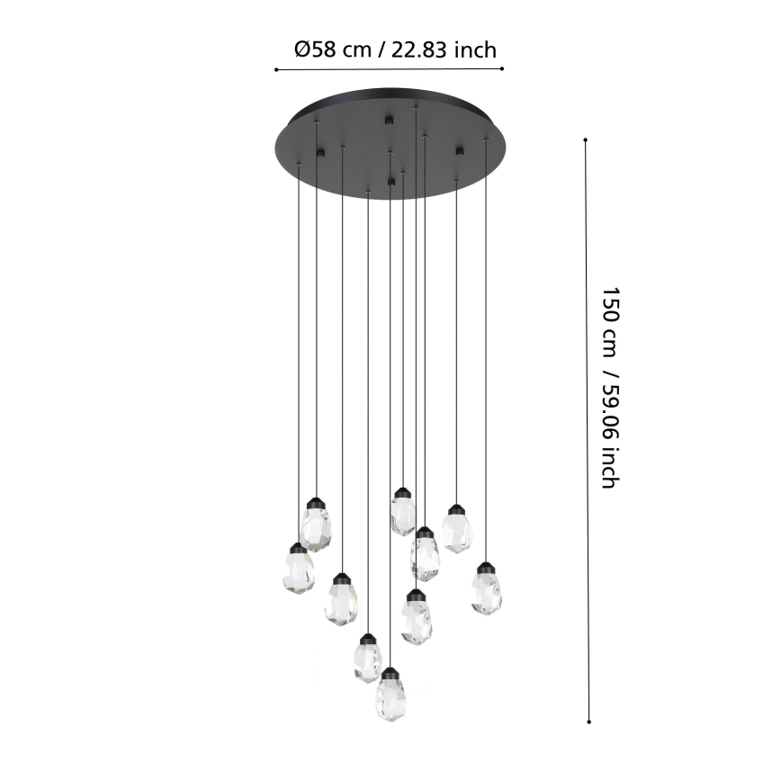 Eglo - Candeeiro suspenso LED com regulação 10xLED/3W/230V 3000K preto/transparente