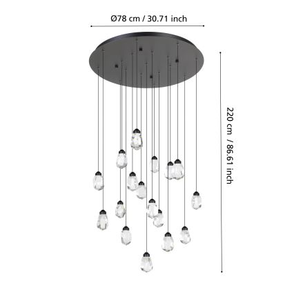 Eglo - Candeeiro suspenso LED com regulação 17xLED/3W/230V 3000K preto/transparente