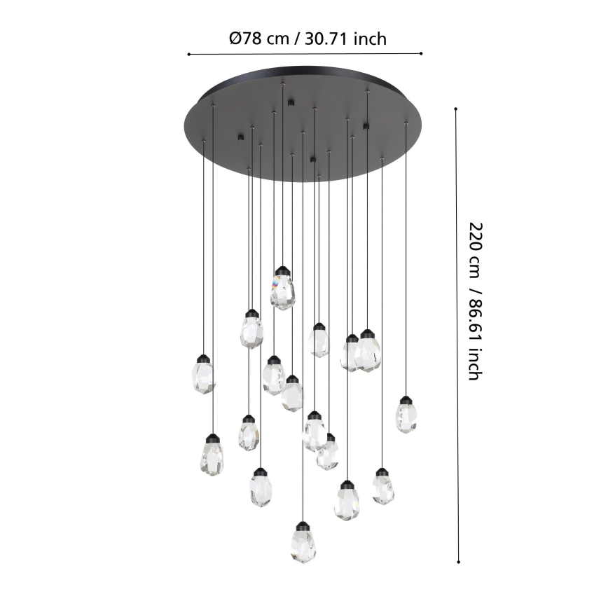 Eglo - Candeeiro suspenso LED com regulação 17xLED/3W/230V 3000K preto/transparente