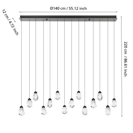Eglo - Candeeiro suspenso LED com regulação 14xLED/3W/230V 3000K preto/transparente