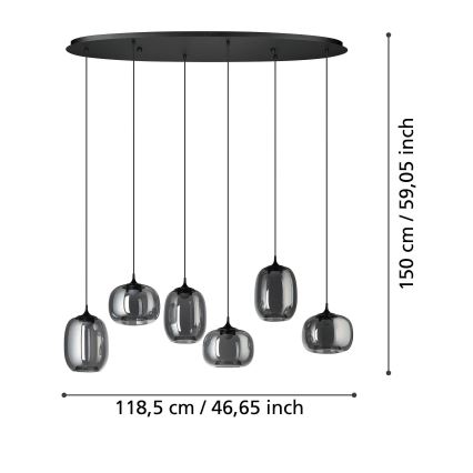 Eglo - Candeeiro suspenso LED com regulação 6xLED/3,7W/230V 2700-6500K fumado + comando