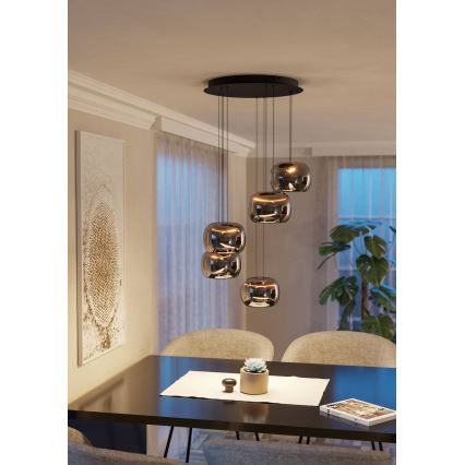 Eglo - Pendente LED dimerizável em cabo 5xLED/5,8W/230V preto/fumê