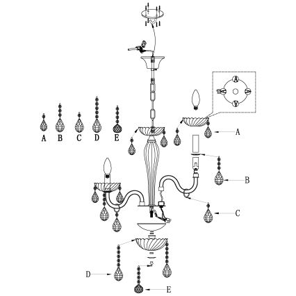 Eglo 39113- Candelabro CARPENTO 5xE14/40W/230V
