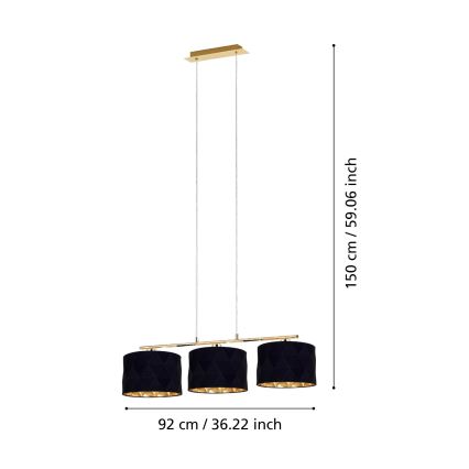 Eglo 39225 - Lustre pendente DOLORITA com cabo 3xE27/60W/230V