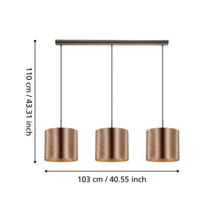 Eglo - Candeeiro suspenso 3xE27/60W/230V cobre