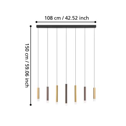 Eglo - Candeeiro suspenso LED com regulação 7xLED/3,1W/230V 3000K antracite/dourado