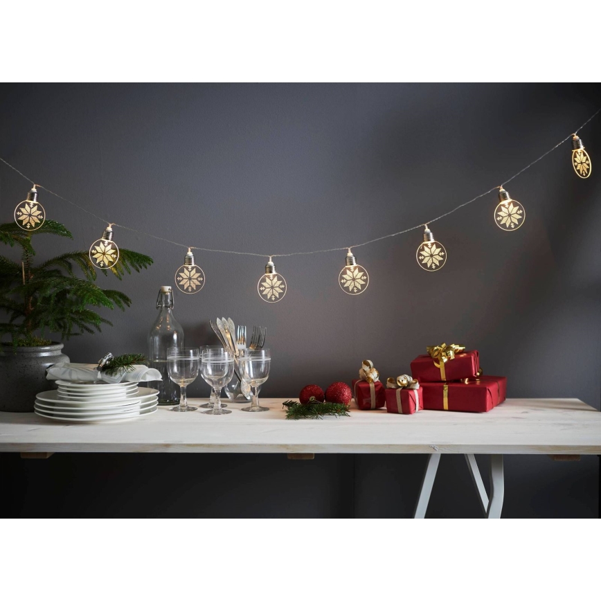 Eglo 411112 - Cordão de luzes LED ORNAMENT 10xLED/3xAA 2,4m branco quente