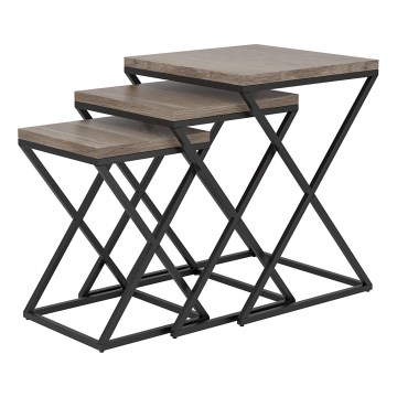 Eglo 424783 - Conjunto de 3 mesas auxiliares CLONMANY castanha/preta