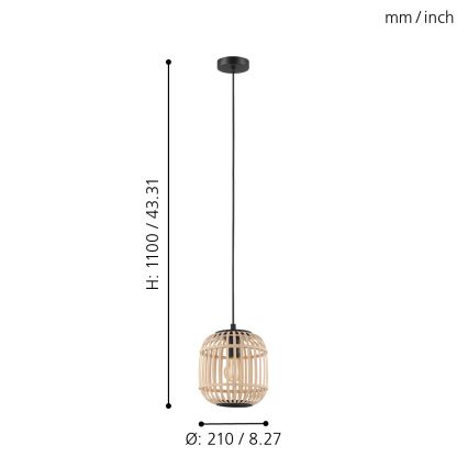 Eglo 43231 - Candelabro num fio BORDESLEY 1xE27/28W/230V diâmetro 210mm
