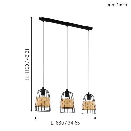Eglo - Candelabro num fio 3xE27/40W/230V