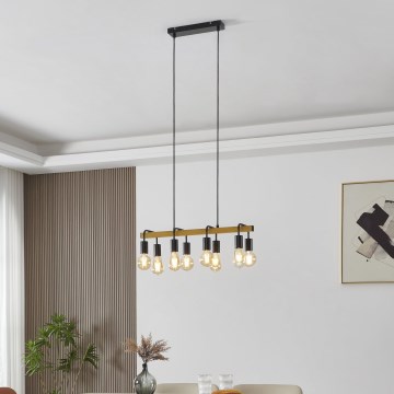 Eglo 43316 - Lustre suspenso por cabo ERRIBERA 8xE27/40W/230V carvalho/preto