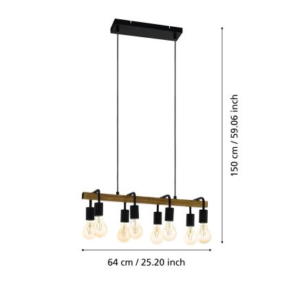 Eglo 43316 - Lustre suspenso por cabo ERRIBERA 8xE27/40W/230V carvalho/preto