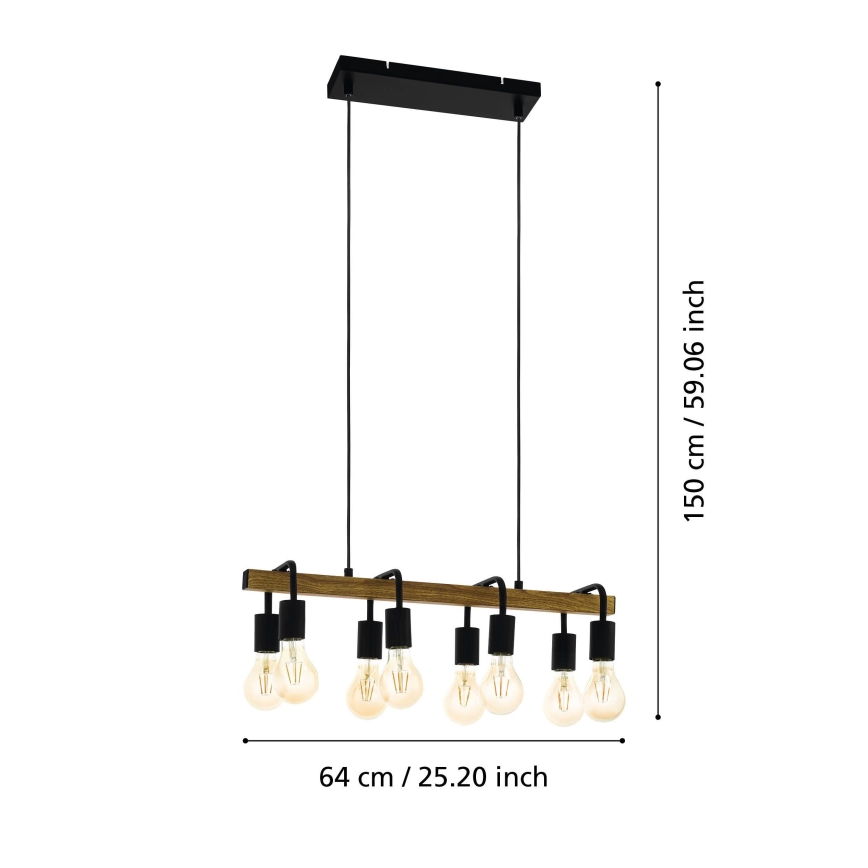 Eglo 43316 - Lustre suspenso por cabo ERRIBERA 8xE27/40W/230V carvalho/preto