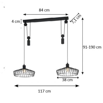 Eglo 43438 - Lustre suspenso com cabo WINKWORTH 2xE27/40W/230V