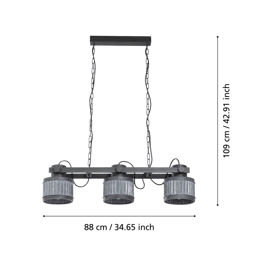 Eglo 43447 - Lustre pendente com corrente TURROCK, 3x E27/28W/230V