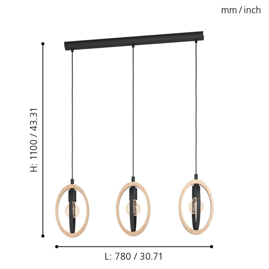 Eglo - Candelabro num fio 3xE27/40W/230V