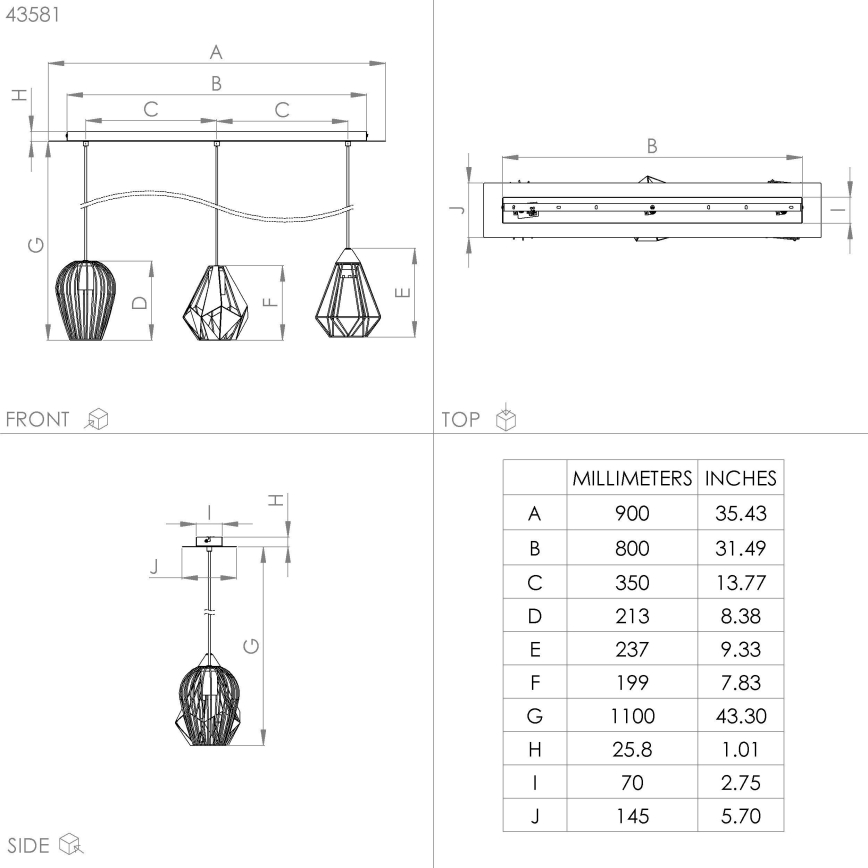 Eglo - Candelabro suspenso 3xE27/40W/230V
