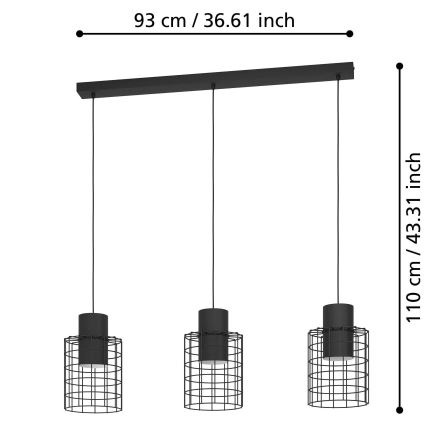Eglo - Candelabro suspenso 3xE27/40W/230V preto