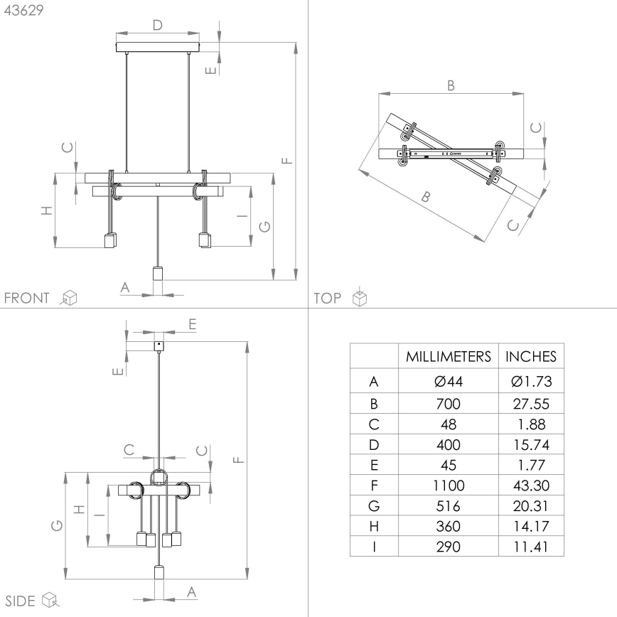 Eglo - Candelabro suspenso TOWNSHEND 5xE27/60W/230V