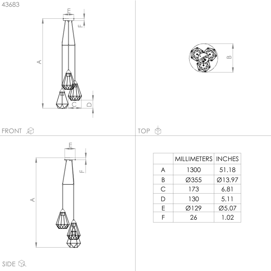 Eglo - Candelabro suspenso 3xE27/60W/230V