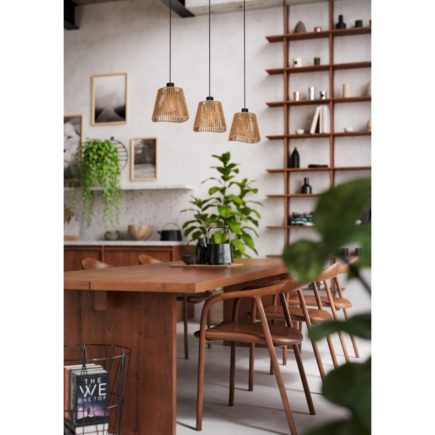 Eglo - Candeeiro suspenso 3xE27/60W/230V castanho