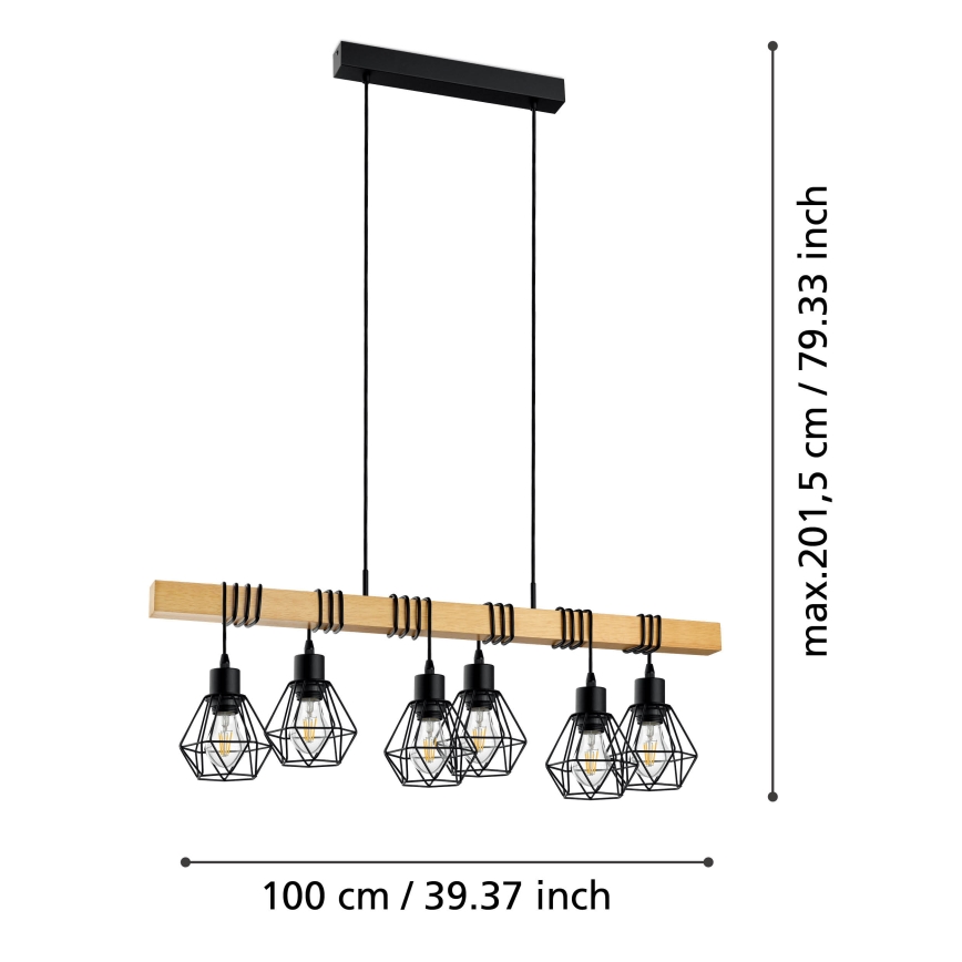 Eglo - Lustre suspenso em cabo TOWNSHEND 6xE27/60W/230V