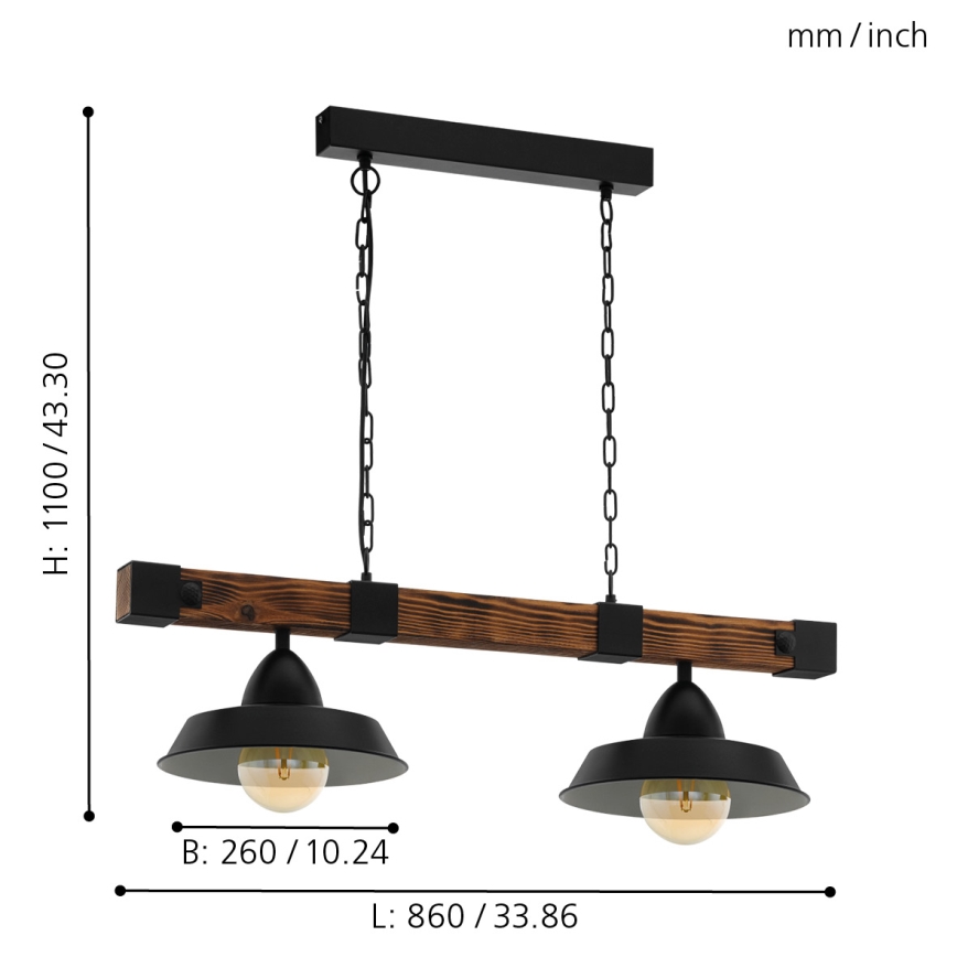 Eglo - Lustre suspenso com corrente 2xE27/60W/230V