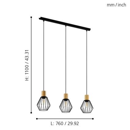 Eglo - Candeeiro suspenso 3xE27/60W/230V